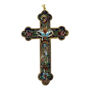 Antik 1870er Italienische Bronze Cloisonné Emaille Kreuz Anhänger Grand Tour Periode - Bild 1 von 4