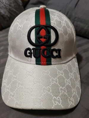 FoGucci White Baseball Cap With Red And Green And Black Logo, Adjustable Size - Image 1 of 4