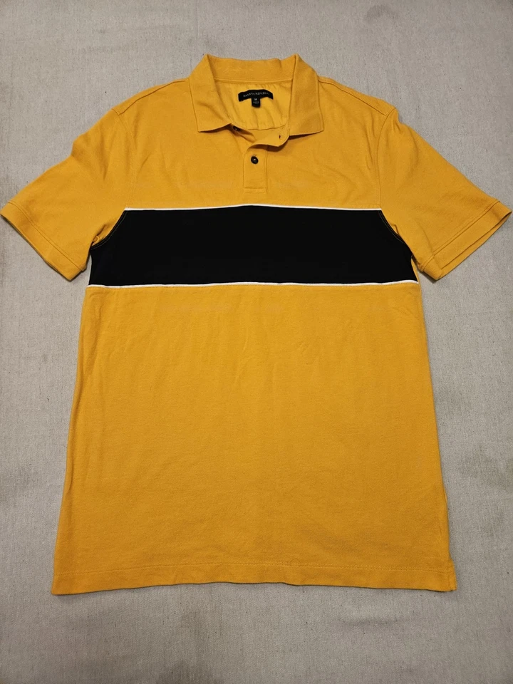 Banana Republic Polo 衫男式中号黄色棉质短袖休闲领 — 第 1/4 张图片
