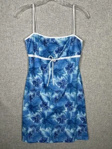 Vintage Y2K Status Womens Large Dress Blue Floral Hawaiian Surfer Beach - Picture 1 of 16