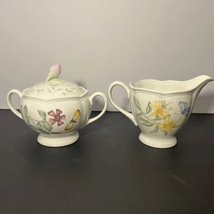 Lenox Butterfly Meadow Creamer and Lidded Sugar Louise Le Luyer Floral New - Picture 1 of 7