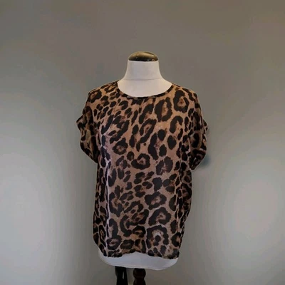 LADIES SHEIN BROWN MIX ANIMAL PRINT SHEER TOP SIZE EU L UK 12 - 14 - Image 1 of 3