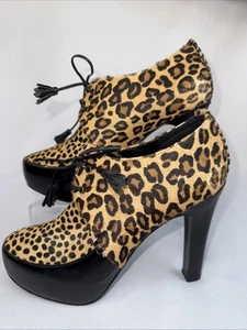 Carlos Falchi Lauren Leopard Hair Calf Ankle Booties Size 9M Vintage Heel shoe - Picture 1 of 11