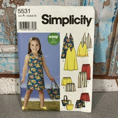 implicity 5531 Sewing Pattern Girls Size 3-8 Dress Shorts Shirt CapriPants Purse - Image 1 of 4