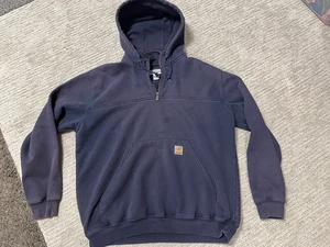 Carhartt K217 NVY Heavyweight Hoodie 1/4 Zip Sweatshirt Navy Men's Large GUC - Picture 1 of 10