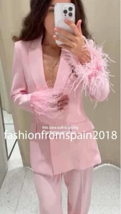 ZARA NEW WOMAN FEATHER CUFF BLAZER JACKET PINK XS-XL 3419/324 - Picture 1 of 8