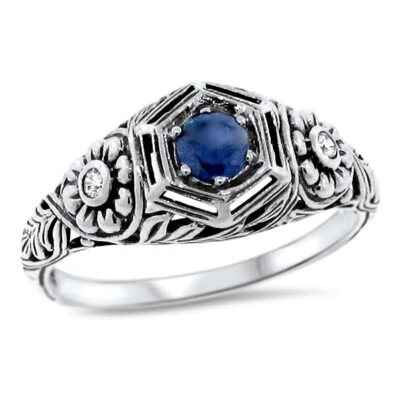 GENUINE SAPPHIRE ART NOUVEAU STYLE 925 STERLING SILVER CLASSIC DESIGN RING  #960 - Image 1 of 4