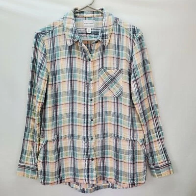 Melrose & Market XS Pastel Colored Plaid Long Sleeve Button Up Crinkly Shirt  Foto 1 de 4