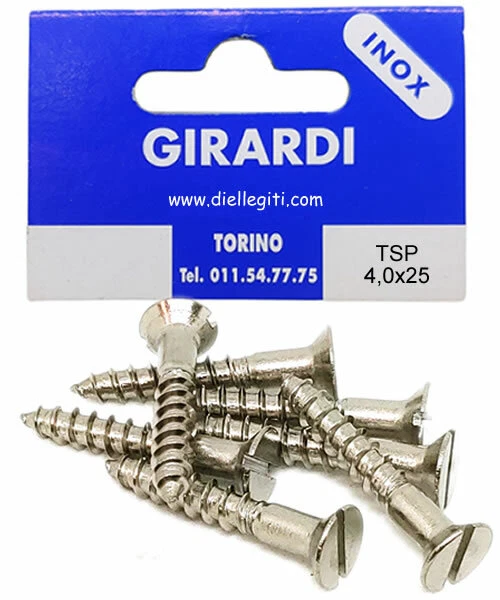 VITE A LEGNO IN ACCIAIO INOX A2 TESTA SVASATA PIANA A TAGLIO DIN 97 mm4,0x25 - Immagine 1 di 1
