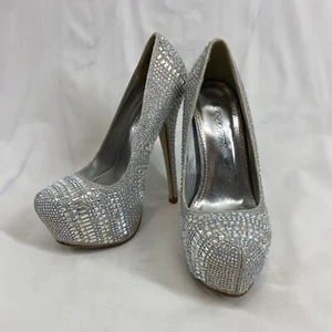 MASCOTTE STILETTO PLATFORM PUMPS Sparkly Gold w/ Heel Guards 6" Heels Size 6.5 - Picture 1 of 14