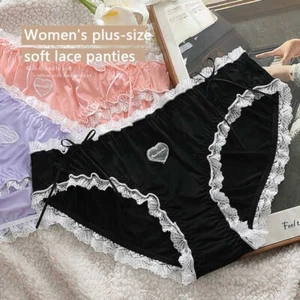 Womens Lace Ruffle Knicker Milk Silk Bikini Frilly Sweet Panties Underwear Plu · - Picture 1 of 17