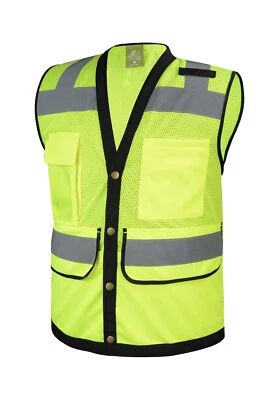 Lime Class 2 Heavy Duty Surveyor Safety Vest With Pocket Tablet on the Back