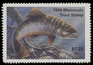 1996 Wisconsin Trout Stamp. Mint Never Hinged. Very Fine. - Picture 1 of 1