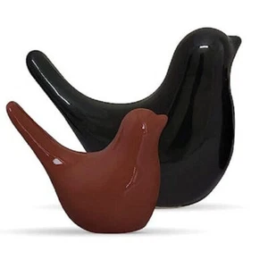 Ceramic Figurines Loving Birds For Living Room Black & Brown Color Set Of 2 - Foto 1 di 4
