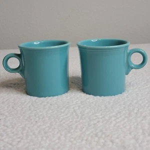 Homer Laughlin FIESTA WARE Lot of 2 Coffee Mugs Ring Handle Turquoise Teal - Picture 1 of 8