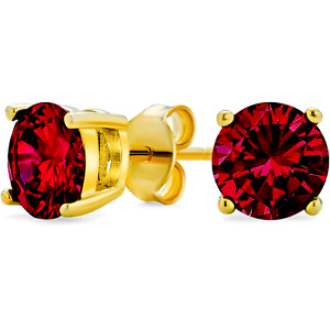 6mm Red Ruby Round Stud Earrings - Yellow Gold plated Sterling Silver