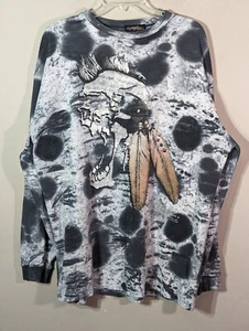 Y2K Vintage Miskeen Originals Thermal Skull Mohawk Death Tie-Dye Street Rare 2X L/S - Bild 1 von 7