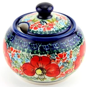 Polish Pottery 10 Oz. Sugar Bowl by Zaklady Boleslawiec in Unikat Design - Picture 1 of 3