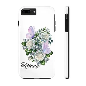 Personalized White Rose Purple Butterfly Phone Case, Floral Protective Cover, - Picture 1 of 108