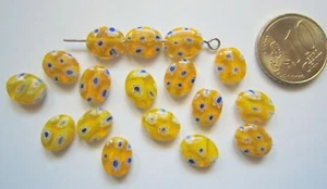 Perlas ovales cristal milflores 10 x 8 mm X 17 UNIDADES amarillo azul abalorios - Photo 1/3
