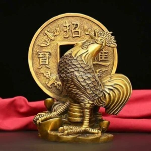 8 inch brass home feng shui treasure wealth prosperity animal cock rooster - Picture 1 of 9