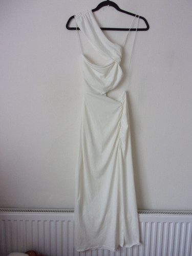 OFF WHITE Abito midi asimmetrico elasticizzato taglio Bershka Off White nuovo taglia:S