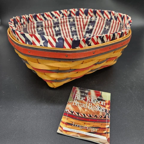 Longaberger All American 1999 BLUE RIBBON BREAD BASKET Set Red White Blue USA Cover