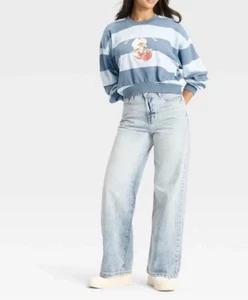 Women’s Strawberry Shortcake Adorable Cropped Blue Stripe Sweatshirt XL NWT - Picture 1 of 9