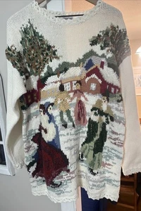 Vintage Newport News Heirloom Collectibles Knit Sweater Ice Skate Scene Large - Picture 1 of 8