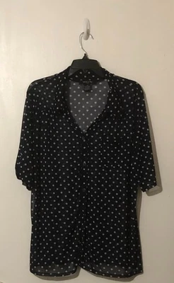 Top transparente a lunares manga corta azul y gris Adele & May para mujer (talla 3X) Foto 1 de 4