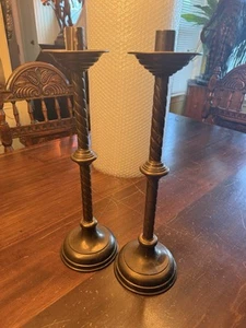 Pair Antique BRASS CHURCH CANDLESTICKS 16” - Picture 1 of 8