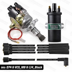 Ford Crossflow Electronic Distributor Viper Dry Coil Black HT Leads Kent engine - Picture 1 of 10