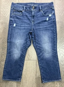 Jeans American Eagle donna 18 blu artista crop elasticizzato denim invecchiato 37x22 - Foto 1 di 9