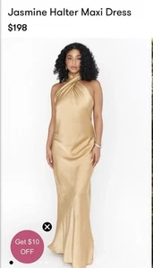 Show Me your MUMU Jasmine Halter Maxi Dress Small In True Gold Satin Mrsp $198 - Picture 1 of 6