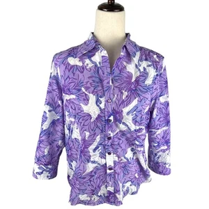 Peck & Peck Weekend Purples & White Button Shirt Sheer Size 10 EUC - Picture 1 of 5
