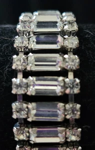 Vintage CLEAR Baguette & Round Cut Rhinestone Bracelet Wide Panel 1950s - Picture 1 of 10