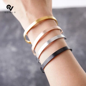 Men Women Bracelet Cuff Open Bangle Silver Gold Black Adjustable Stainless Steel - Picture 1 of 21