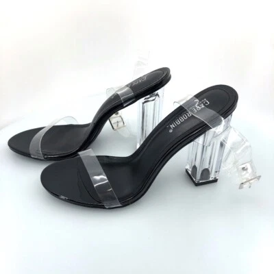 Zapatos de tacón Cape Robbin Maria-2 para mujer negros/claros talla 9 punta abierta Foto 1 de 4