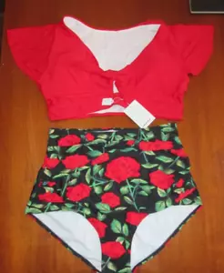 Neu mit Etikett Cocoship Retro-Stil Bikini rot & schwarz Damen 12 hochtailliert geschnallt 31697 - Bild 1 von 7