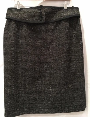 Falda de tweed Max Mara 18 gris carbón - lana algodón viscosa - cinturón forrado ¡fabuloso! Foto 1 de 4