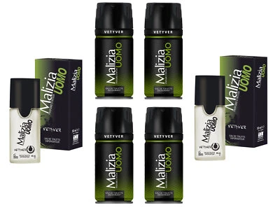 MALIZIA UOMO VETYVER SET 4x Deodorante 150ml+ 2x 50ml Profumo EdT