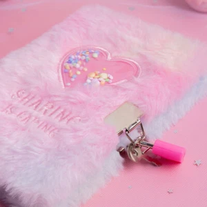 Kids Lockable Journal Soft Fluffy Heart Diary with Lock and Key Secret Notebook - Picture 1 of 8
