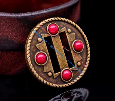 10pcs Retro Brass Western Cowboy Turquoise Slotted Headstall Craft Concho 1-1/2" - Image 1 of 4