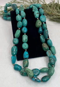 Sterling blue/green turquoise, NWT, double strand nugget necklace - 19" - 70.33g - Picture 1 of 8