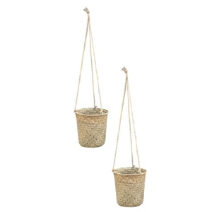 2 Pcs Woven Flower Basket Straw Arrangement Storage Hanging Planter - Picture 1 of 12