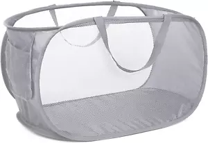 Durable Collapsible Laundry Baskets, Mesh Pop up Laundry Hamper with Side Pocket - Picture 1 of 12