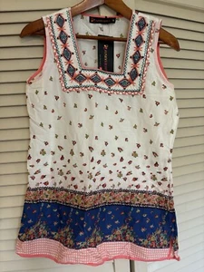 NWT! Fusion Beats Women’s Blouse Multicolor embroidered sleeveless Size Medium - Picture 1 of 7