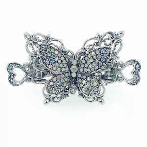VINTAGE SCHMETTERLING HAARKRALLE CLIP HAARNADEL VERWENDUNG SWAROVSKI KRISTALL ELEGANT SILBER - Bild 1 von 12