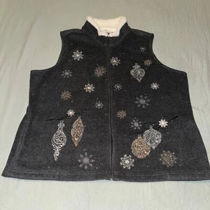 Croft & Borrow Snowflake Ornament Sleeveless Fleece Vest Zip Up Dark Gray Sz XL - Picture 1 of 7