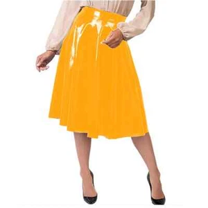 Vinly Wetlook PVC Leather A-Line Midi Skirts Knee Length Skirts Club Casual 7XL - Picture 1 of 23